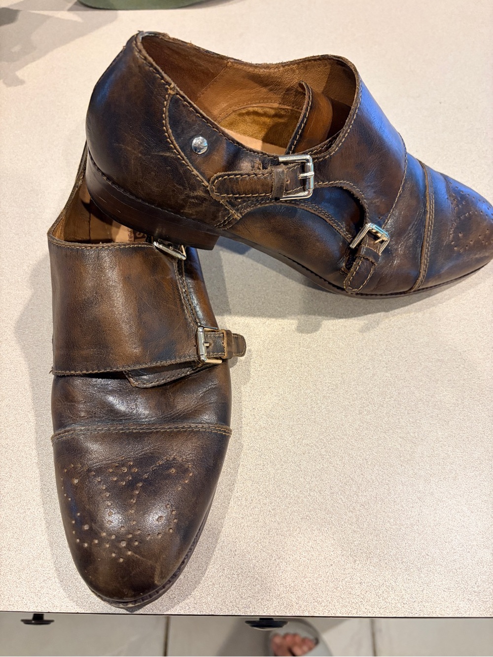 PIKOLINOS Brown Leather Double Monk Strap Oxfords